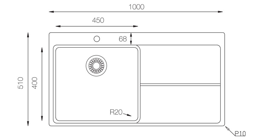 1000 x 510 kitchen sink